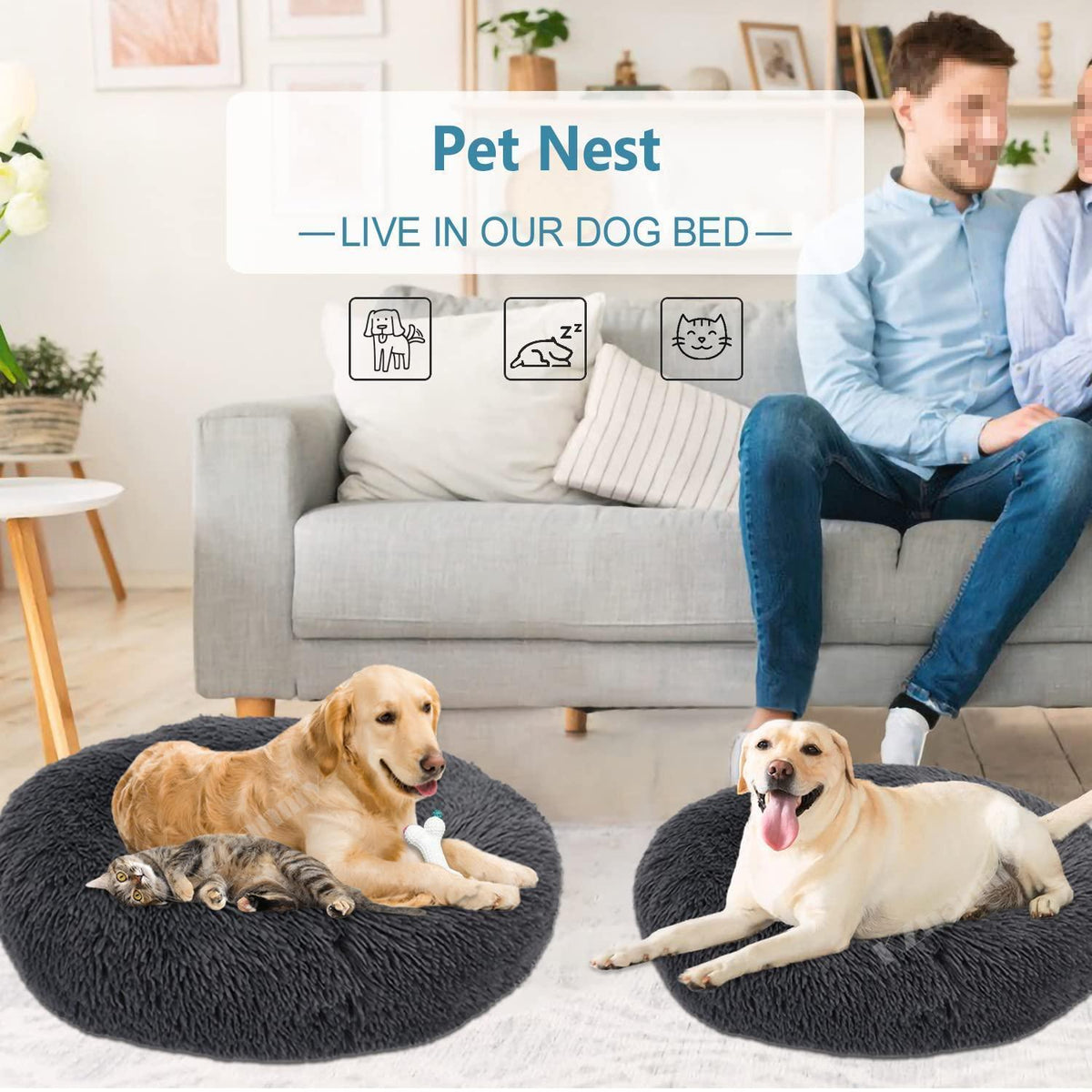 Rundes Hundebett Flauschig Donut – Bequemes Hundesofa in 12 Farben