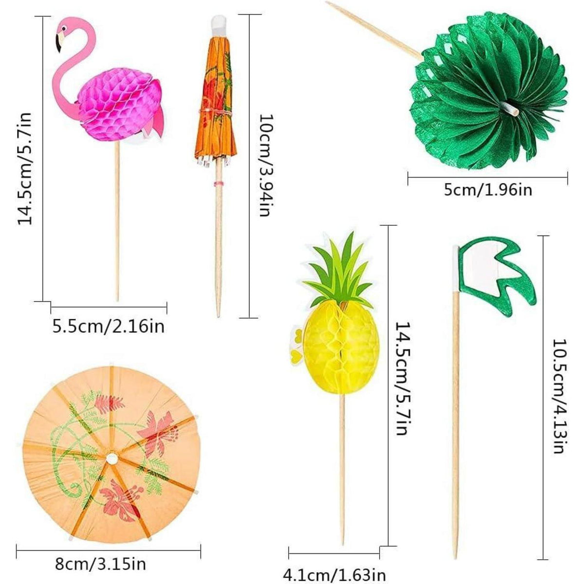 70 Cocktailspieße mit Flamingo, Ananas & Palme für Partys