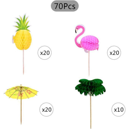 70 Cocktailspieße mit Flamingo, Ananas & Palme für Partys