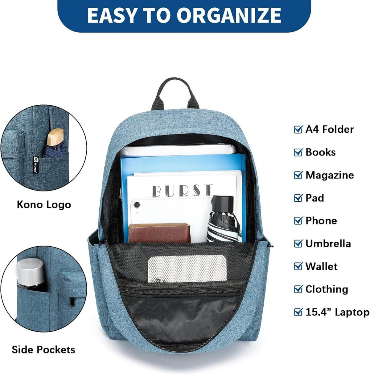 Schulrucksack 15,4-Zoll-Laptop Blau für Jungen und Mädchen
