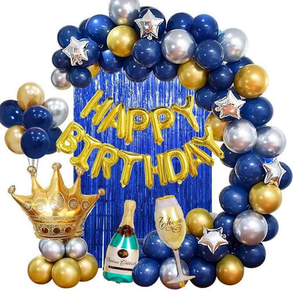Geburtstagsdeko Blau Silber Golden Ballons Lametta Girlande