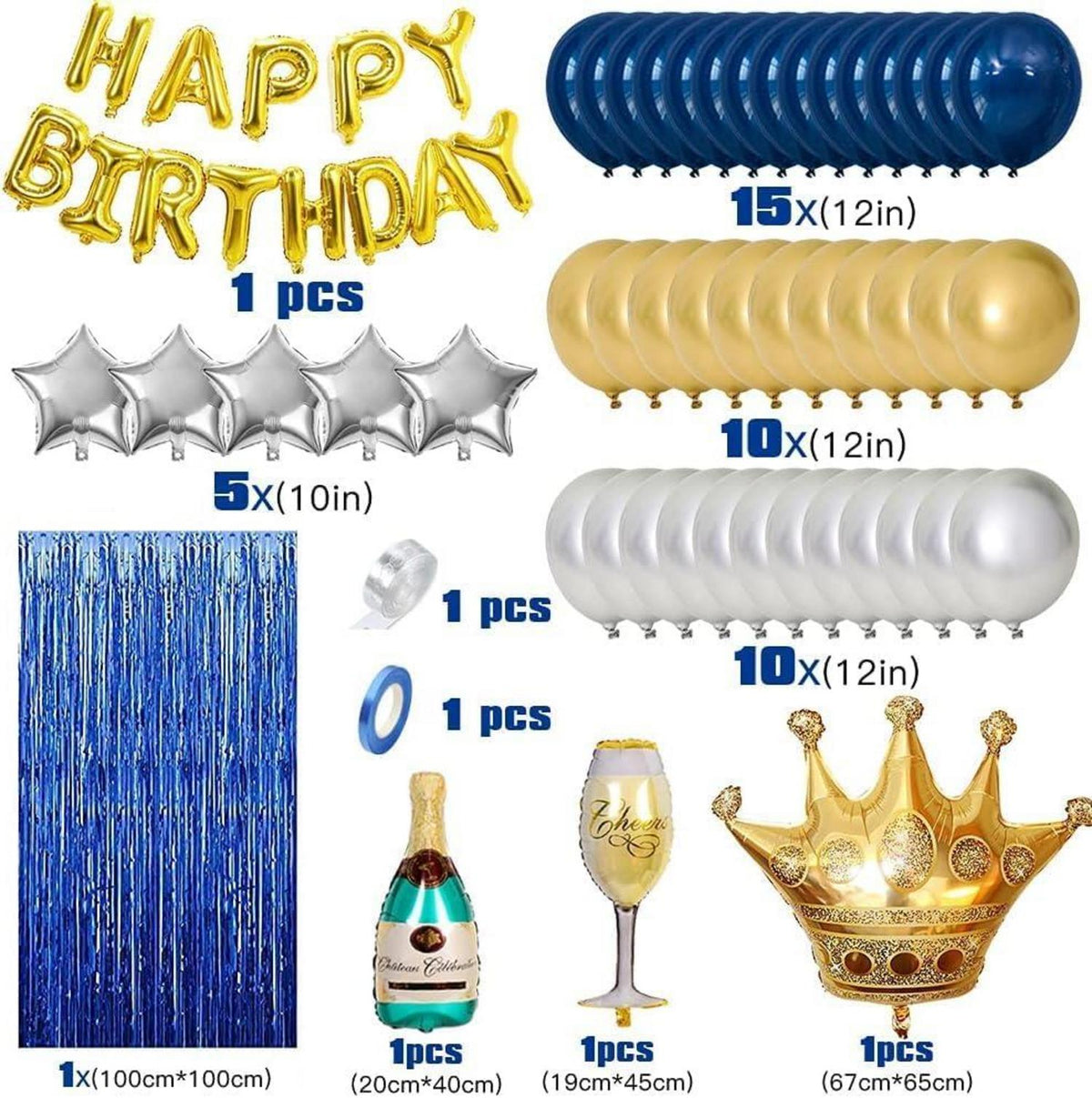 Geburtstagsdeko Blau Gold Silber Happy Birthday Männer