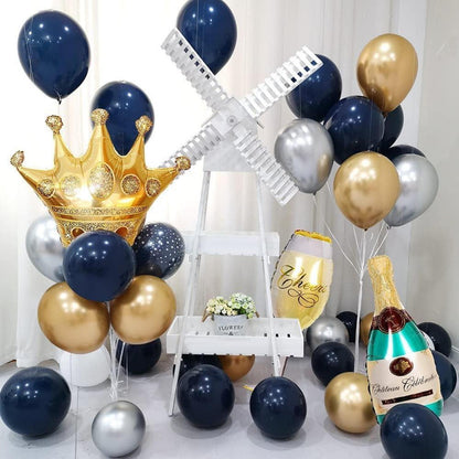 Geburtstagsdeko Blau Silber Golden Ballons Lametta Girlande