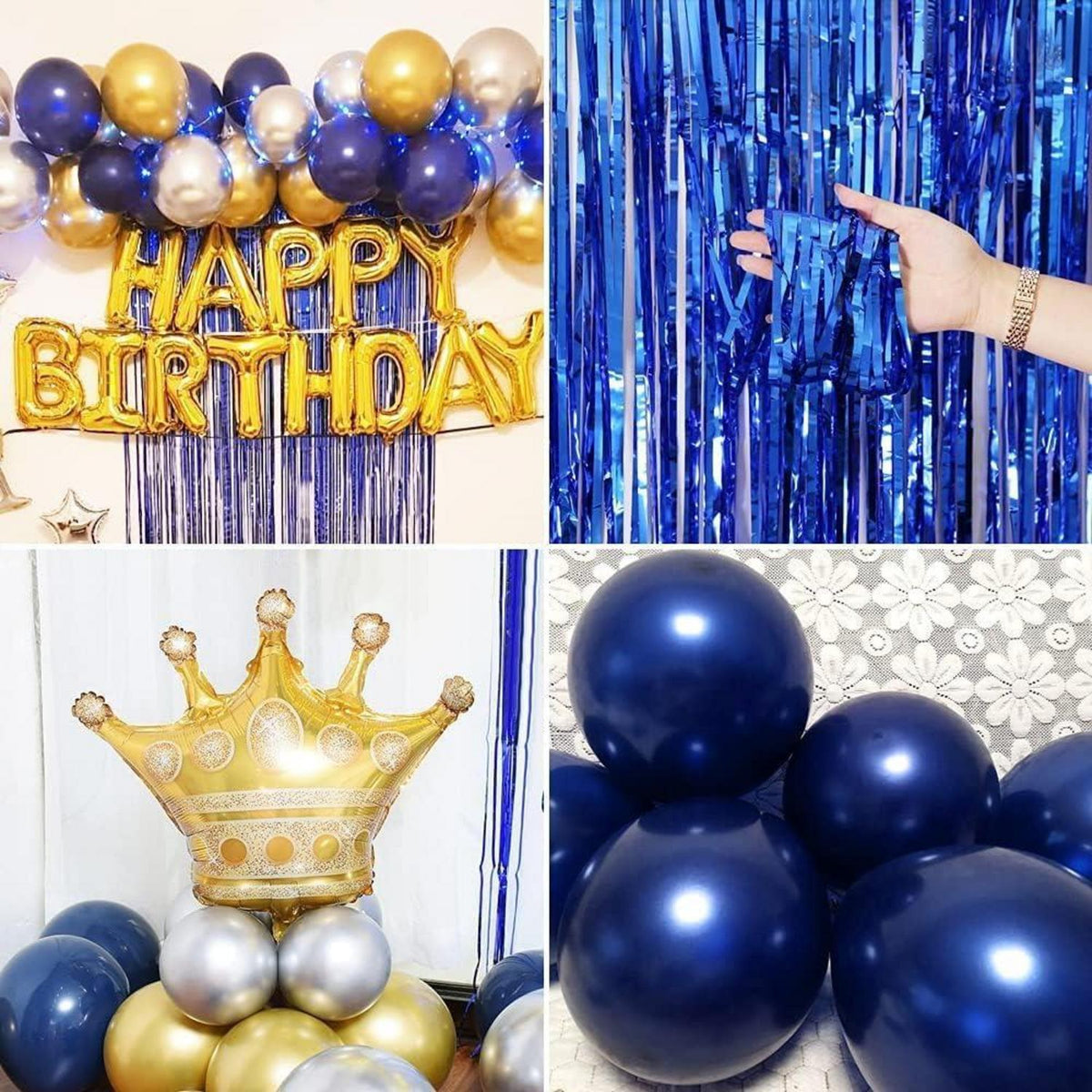 Geburtstagsdeko Marineblau Silber Gold Happy Birthday Ballon Girlande