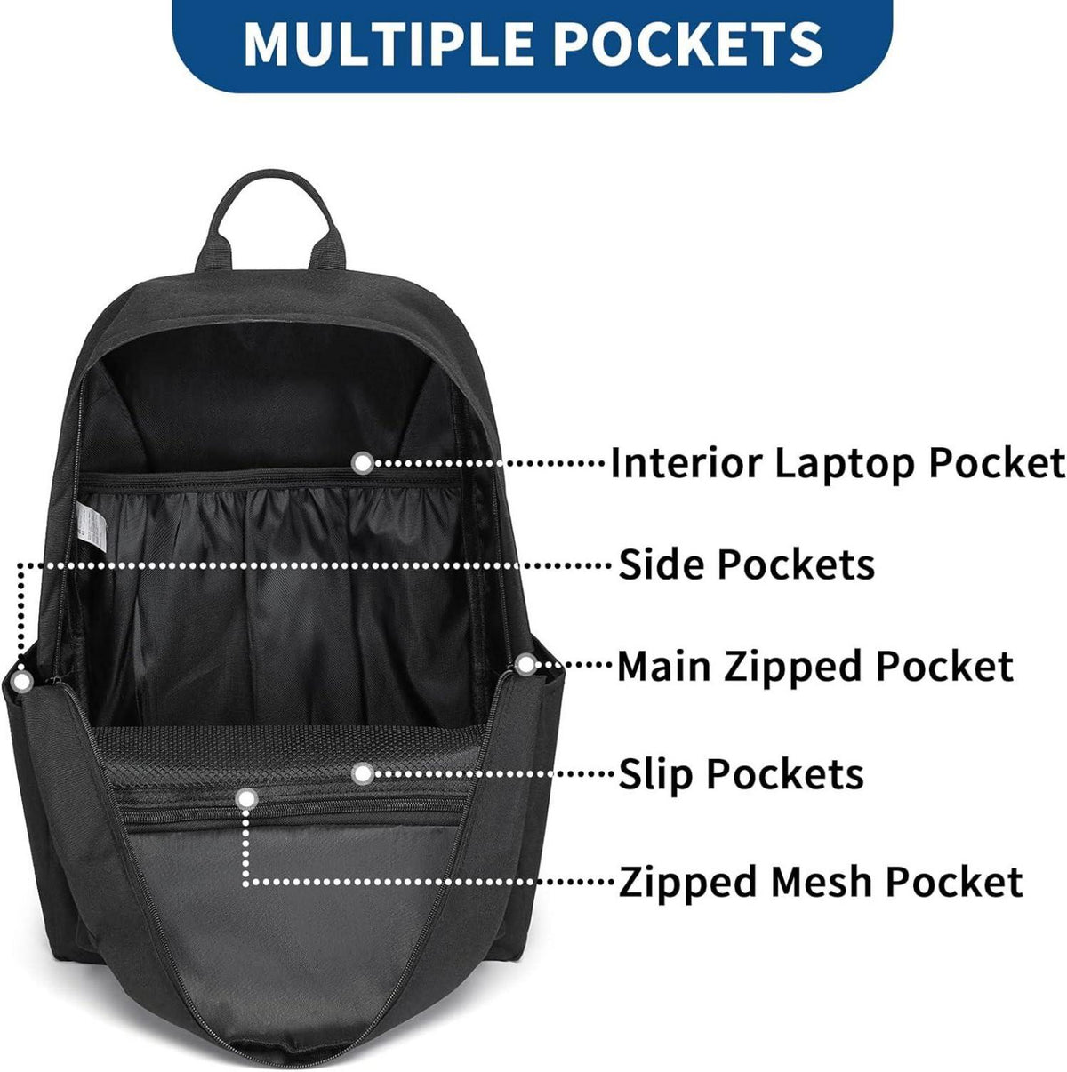 Leichter Schulrucksack für Jungen und Mädchen 15,4-Zoll-Laptop Schwarz