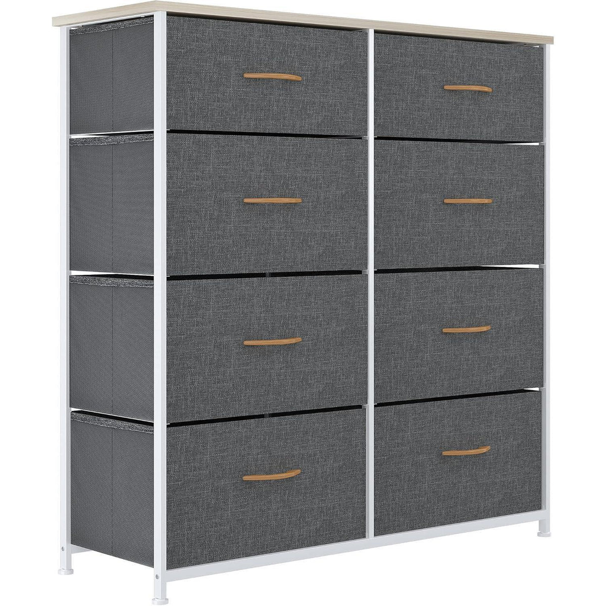 8 Schubladen Stoffkommode Grau Modern mit Holzplatte