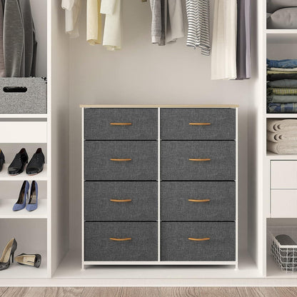 8 Schubladen Stoffkommode Grau Modern mit Holzplatte