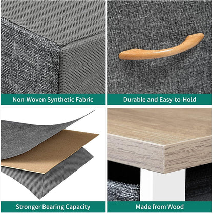 8 Schubladen Stoffkommode Grau Modern mit Holzplatte
