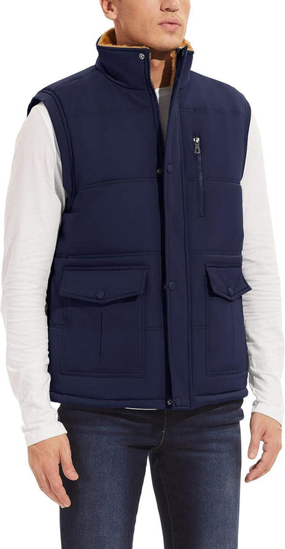 Herren Winter Fleeceweste mit Stehkragen und Multi-Taschen