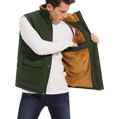 Gefütterte Fleeceweste Herren – Winterjacke Ärmellos, Mehr Taschen, Armeegrün