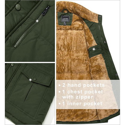 Gefütterte Fleeceweste Herren – Winterjacke Ärmellos, Mehr Taschen, Armeegrün