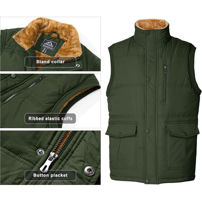 Gefütterte Fleeceweste Herren – Winterjacke Ärmellos, Mehr Taschen, Armeegrün