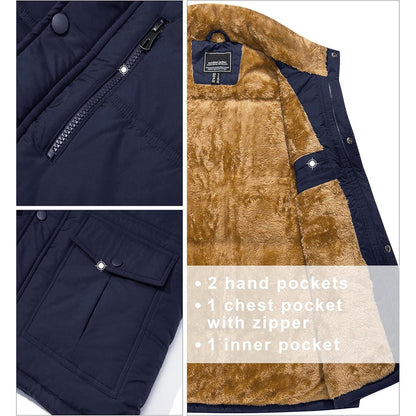 Gefütterte Fleeceweste Herren – Winterjacke Ärmellos Dunkelblau