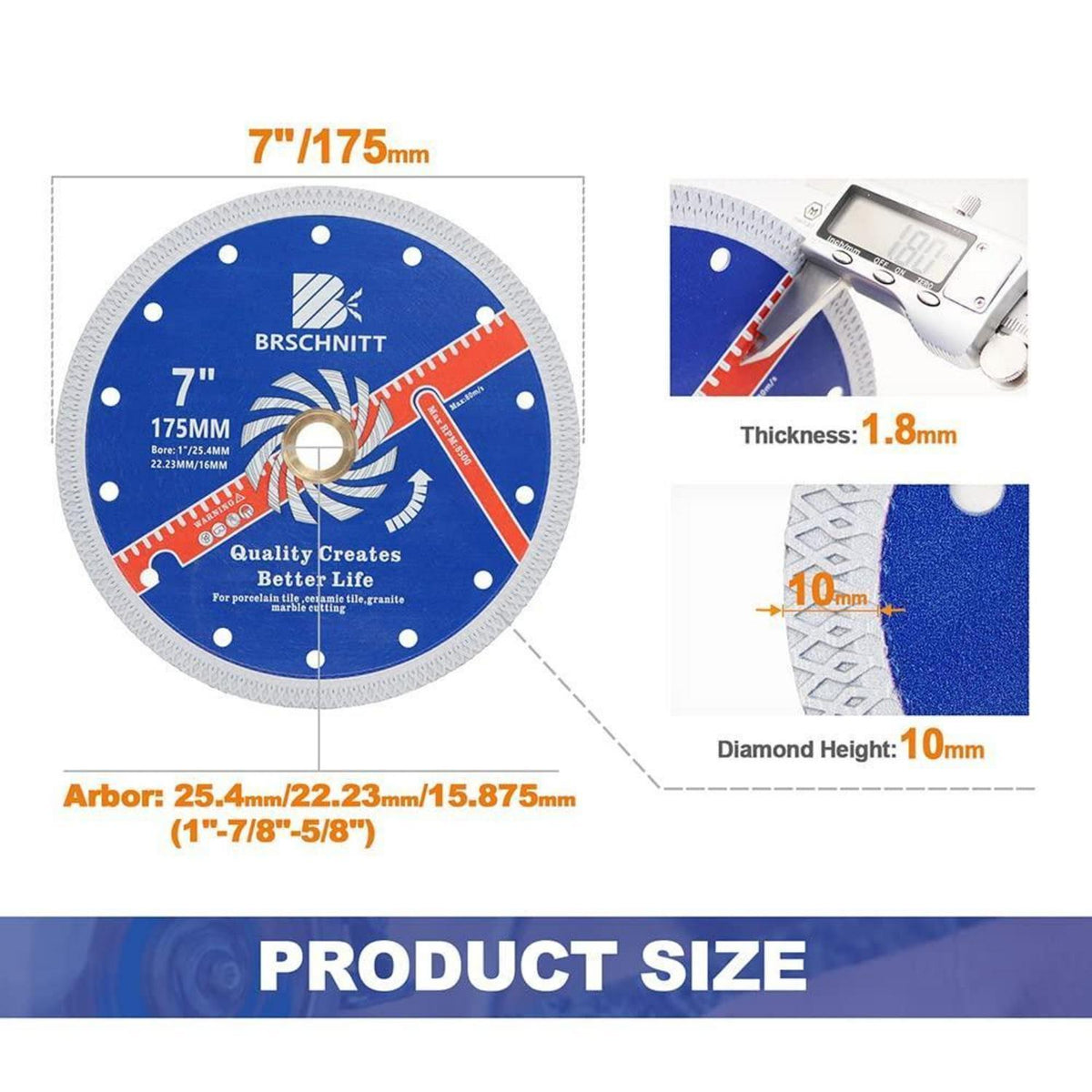 Diamant Trennscheibe 175mm Turbo Mesh 4 Stück für Fliesen & Stein