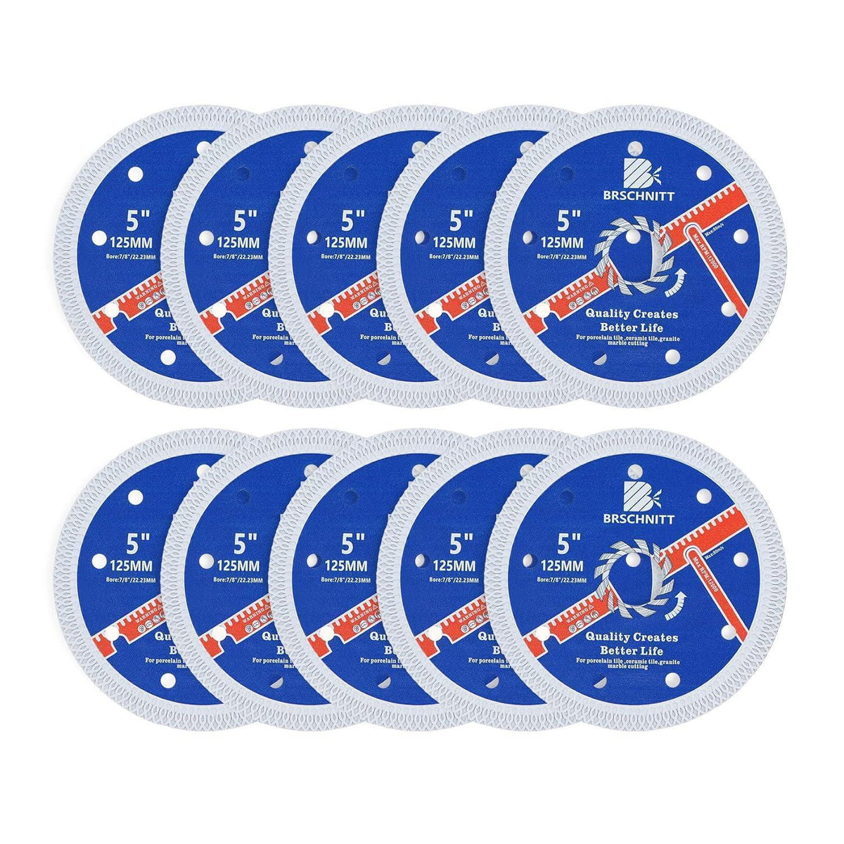 Diamant Trennscheibe 125mm Turbo Mesh 10 Stück für Fliesen & Stein