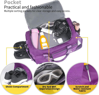 Sporttasche Damen 35L Faltbare Reisetasche mit Schuh- und