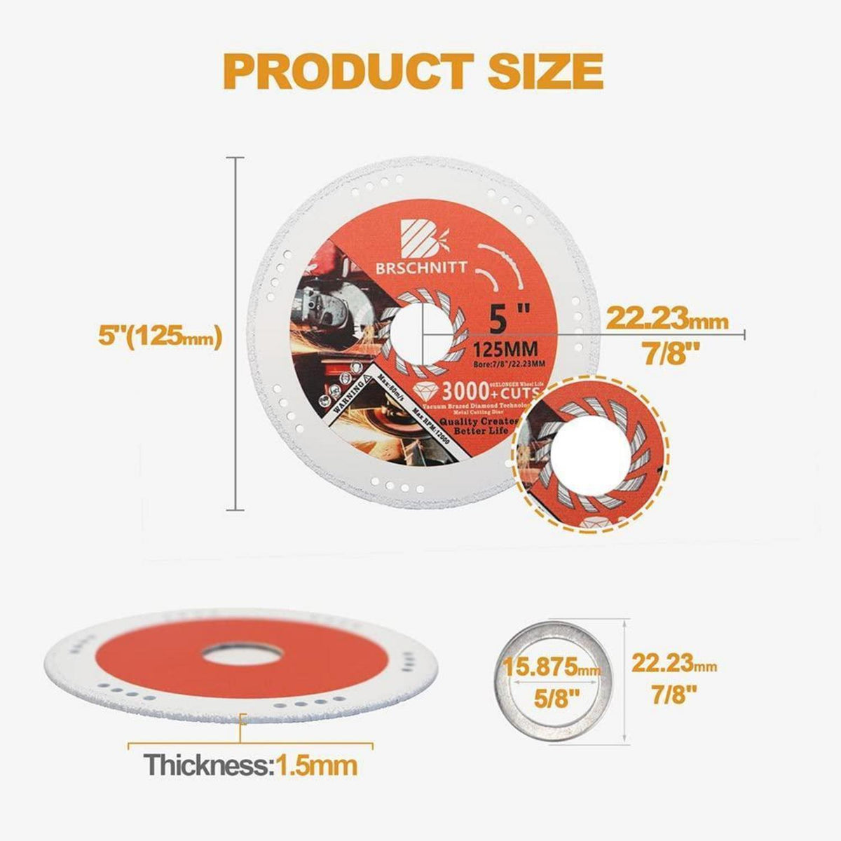 Diamanttrennscheiben 125mm für Metall, 4 Stück