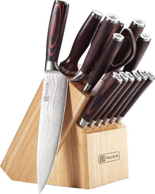 Messerblock Set 14-teilig Edelstahl Küchenmesser Holzblock
