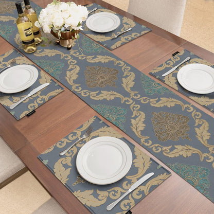 Tischläufer mit Quasten Grau Blau 33x274cm Jacquard