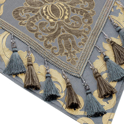 Tischläufer mit Quasten Grau Blau 33x274cm Jacquard
