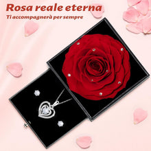 Konservierte Rose mit Herz-Halskette & Ohrringen, Rot