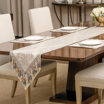 Tischläufer mit Quasten, Beige, 33x180cm – Jacquard Tischdeko
