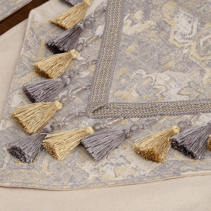 Tischläufer mit Quasten, Beige, 33x180cm – Jacquard Tischdeko