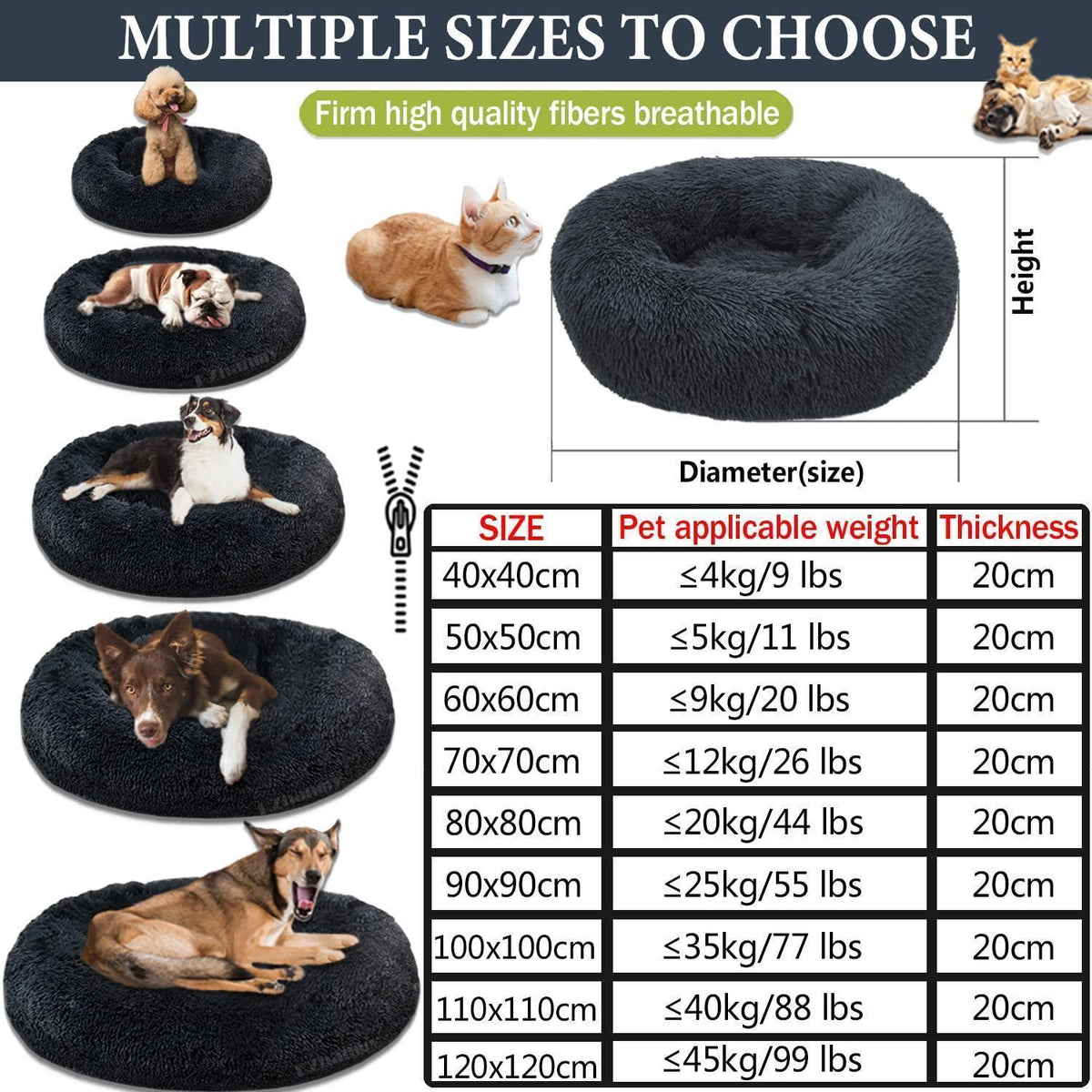 Rundes Hundebett Flauschig – Weiches Donut Kissen 90cm Beige
