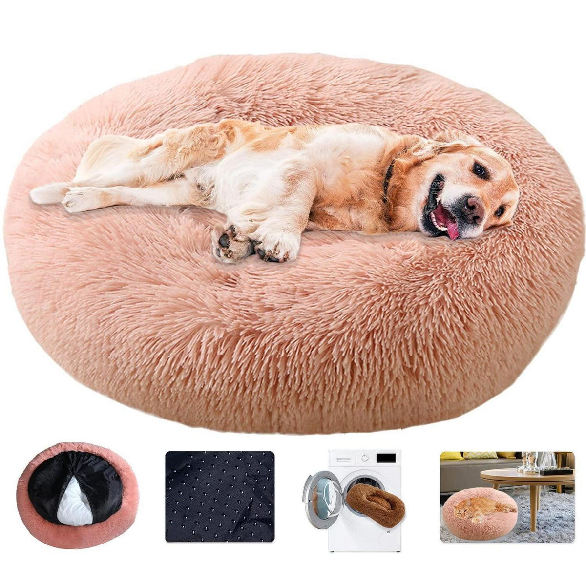 Rundes Hundebett Flauschig Rosa - Weiches Donut Kissen für Hunde & Katzen