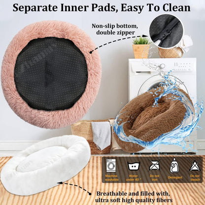 Rundes Hundebett Flauschig Rosa - Weiches Donut Kissen für Hunde & Katzen