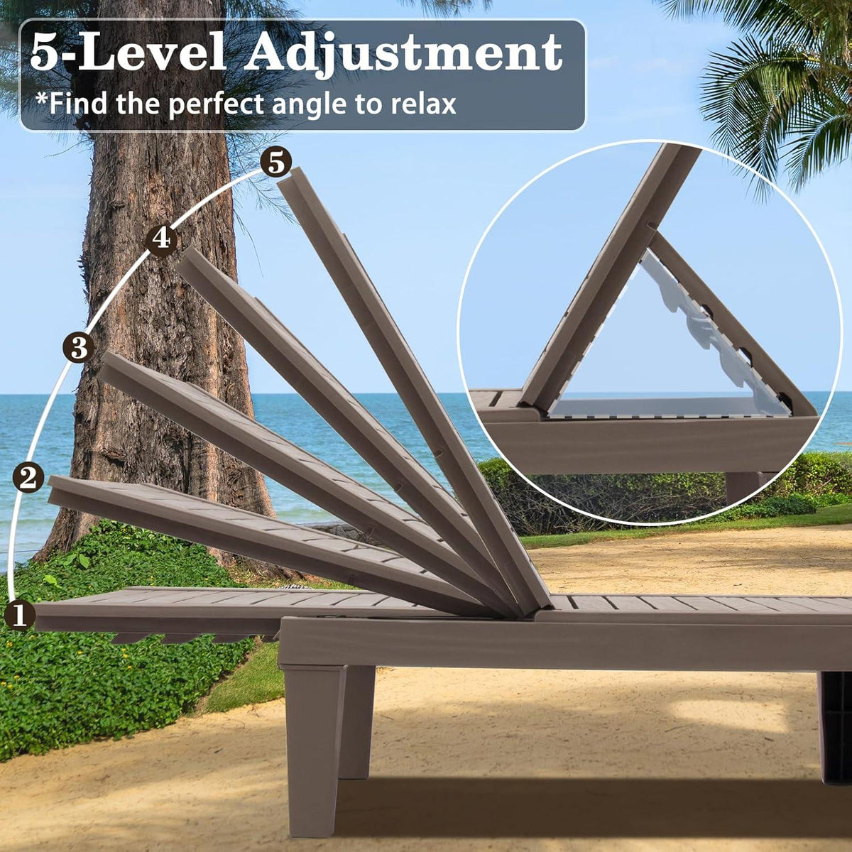 Outdoor-Lounge-Stuhl wasserdicht und verstellbar, Grau