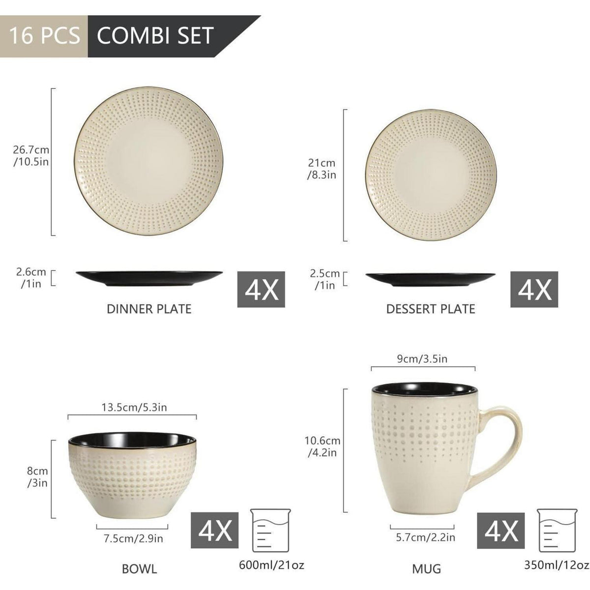 16-teiliges Steinzeug Tafelservice Guto Beige für 4 Personen