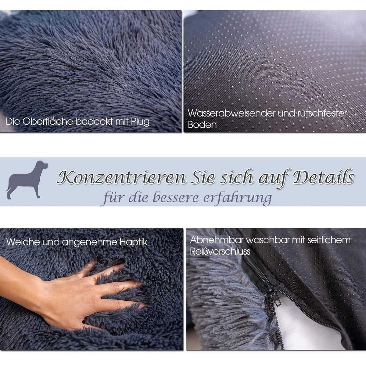 Hundebett Großes Waschbares Hundekissen Grau 100x70cm