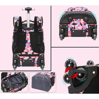 Schultrolley Rucksack Rollen Kinder Schultasche Purpur Rosa mit Regenhülle