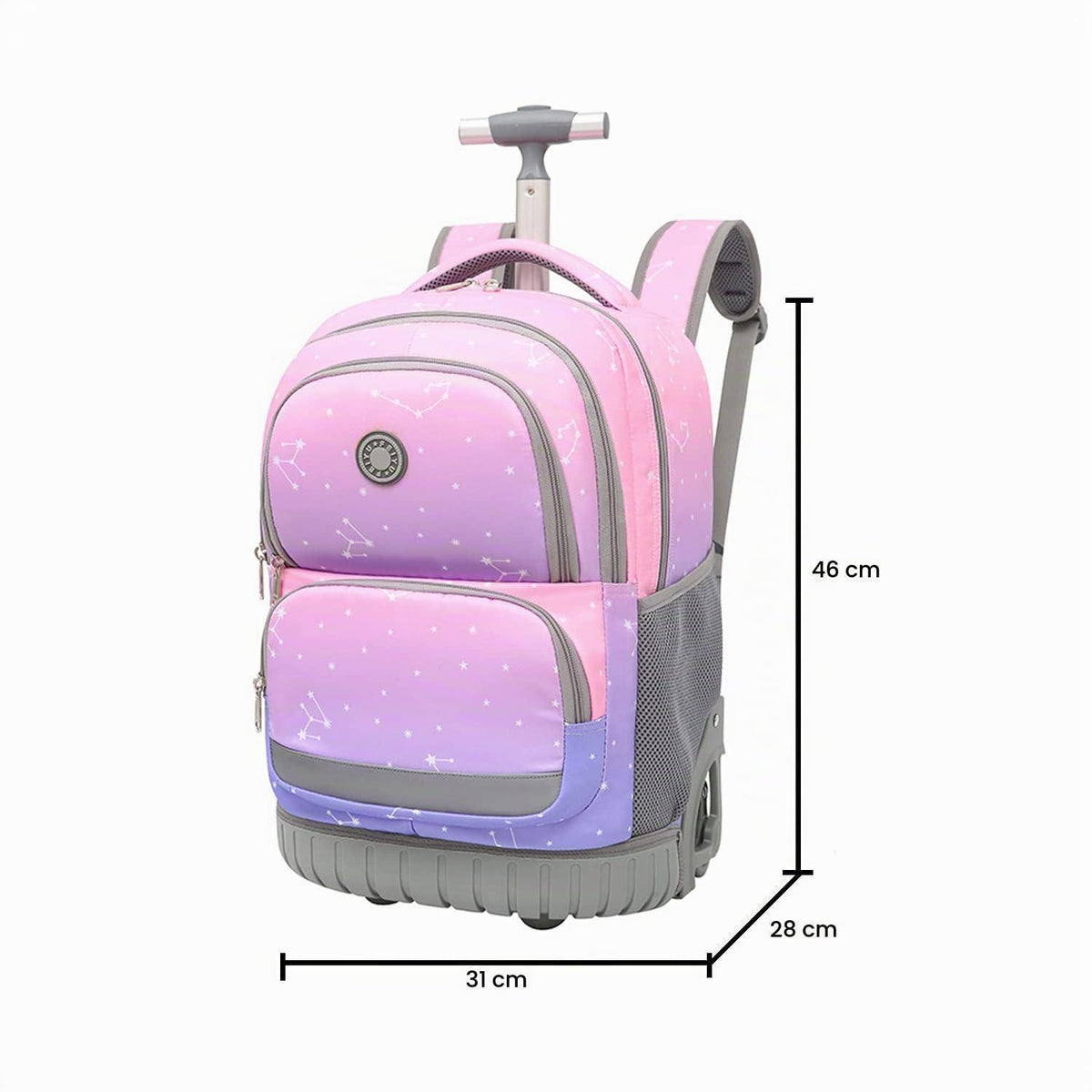 Schultrolley Rucksack Rollen Kinder Schultasche Purpur Rosa mit Regenhülle