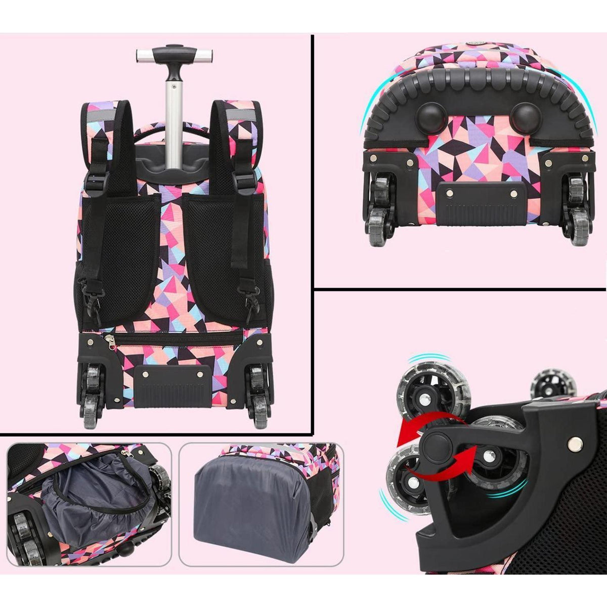 Schultrolley Rucksack mit Rollen – Sternenblau/Rosa für Kinder