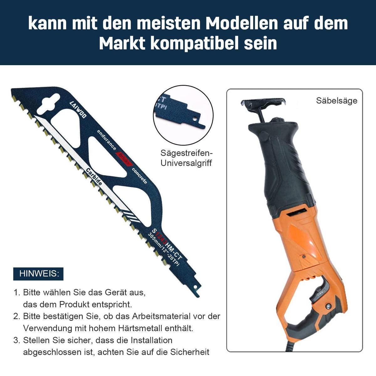 2x Säbelsägeblätter Hartmetall für Porenbeton & Stein 305mm