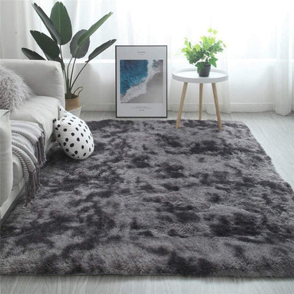 Flauschiger Teppich Rund Modern Hochflor Rutschfest Grau Schwarz 200x300cm