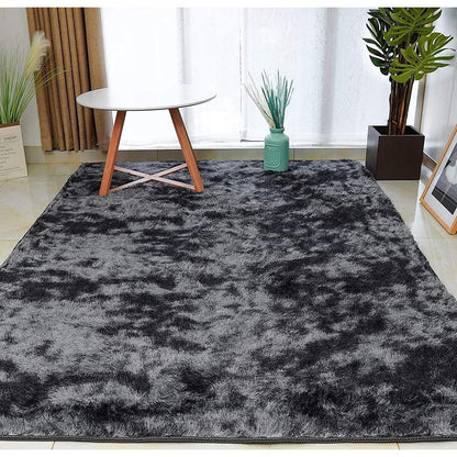 Flauschiger Teppich rund, hochflor, rutschfest, 200x250cm, Schwarz Grau