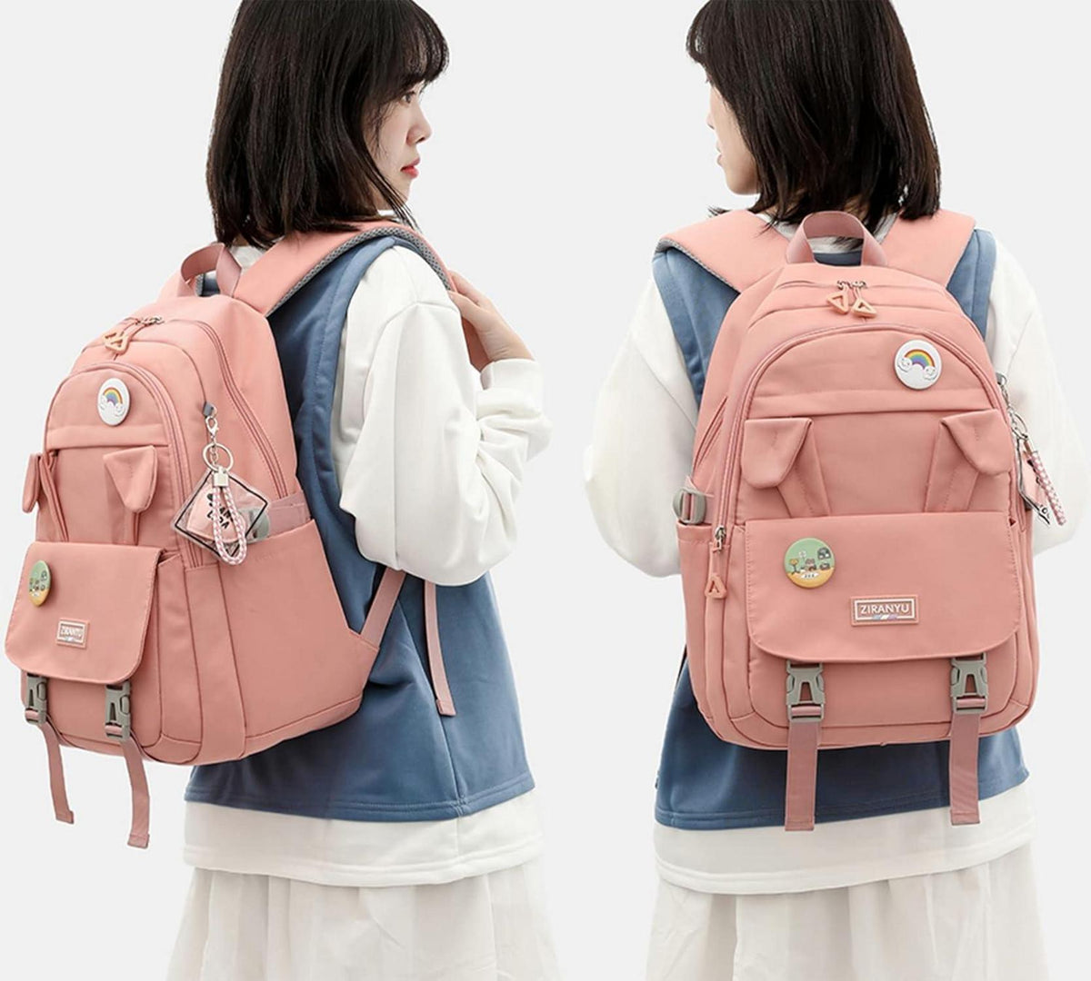 Rucksack Damen Mädchen 15,6 Zoll Laptop College Schultasche Grau