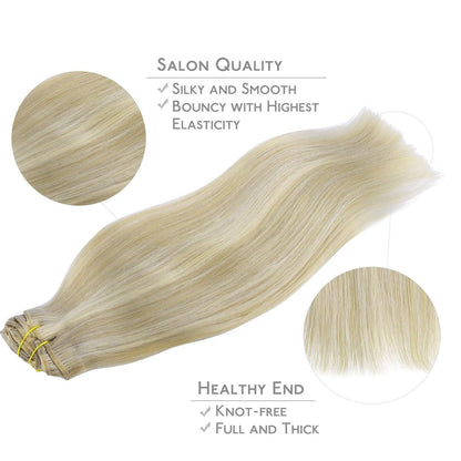 Echthaar Clip-Ins Aschblond Highlights Platinblond 50cm