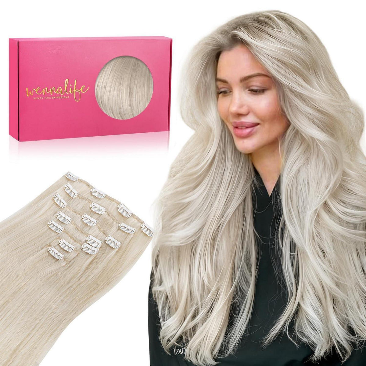 Echthaar Clip-Ins Platinblond (45cm, 120g)