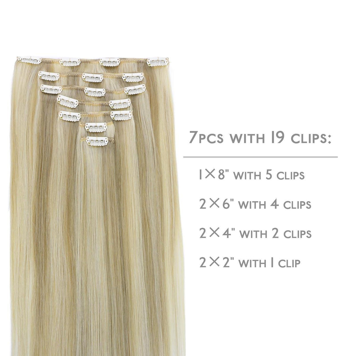 Echthaar Clip-Ins Aschblond Highlights Platinblond 45cm