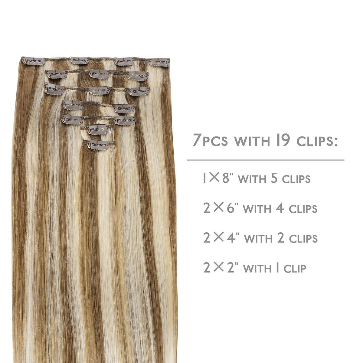 Echthaar Clip-Ins Ash Braun Highlights Goldblond 40cm
