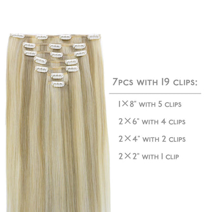 Echthaar Clip-Ins Aschblond Highlights Platinblond 40cm