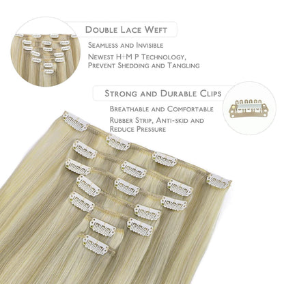 Echthaar Clip-Ins Aschblond Highlights Platinblond 40cm