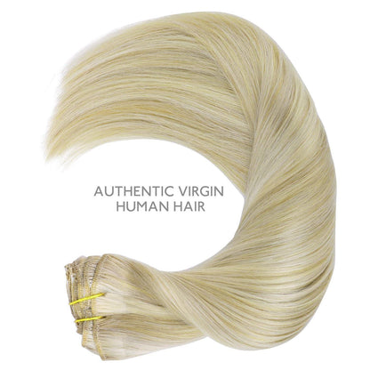 Echthaar Clip-Ins Aschblond Highlights Platinblond 40cm