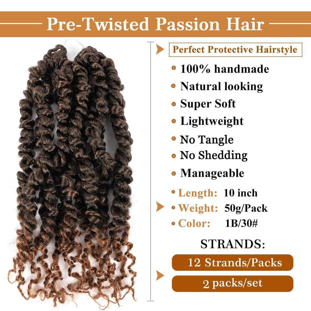 Passion Twist Häkelhaar 1B/30 – 2er Pack (10 Zoll)