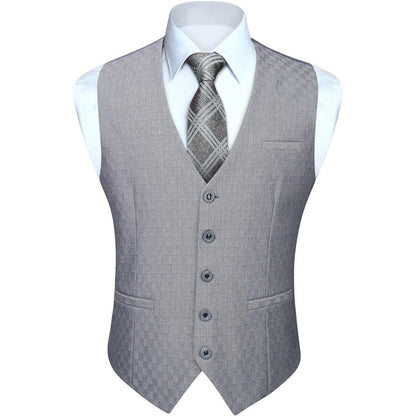 Herren Anzugweste Baumwolle V-Ausschnitt Elegant Hellgrau XS-4XL