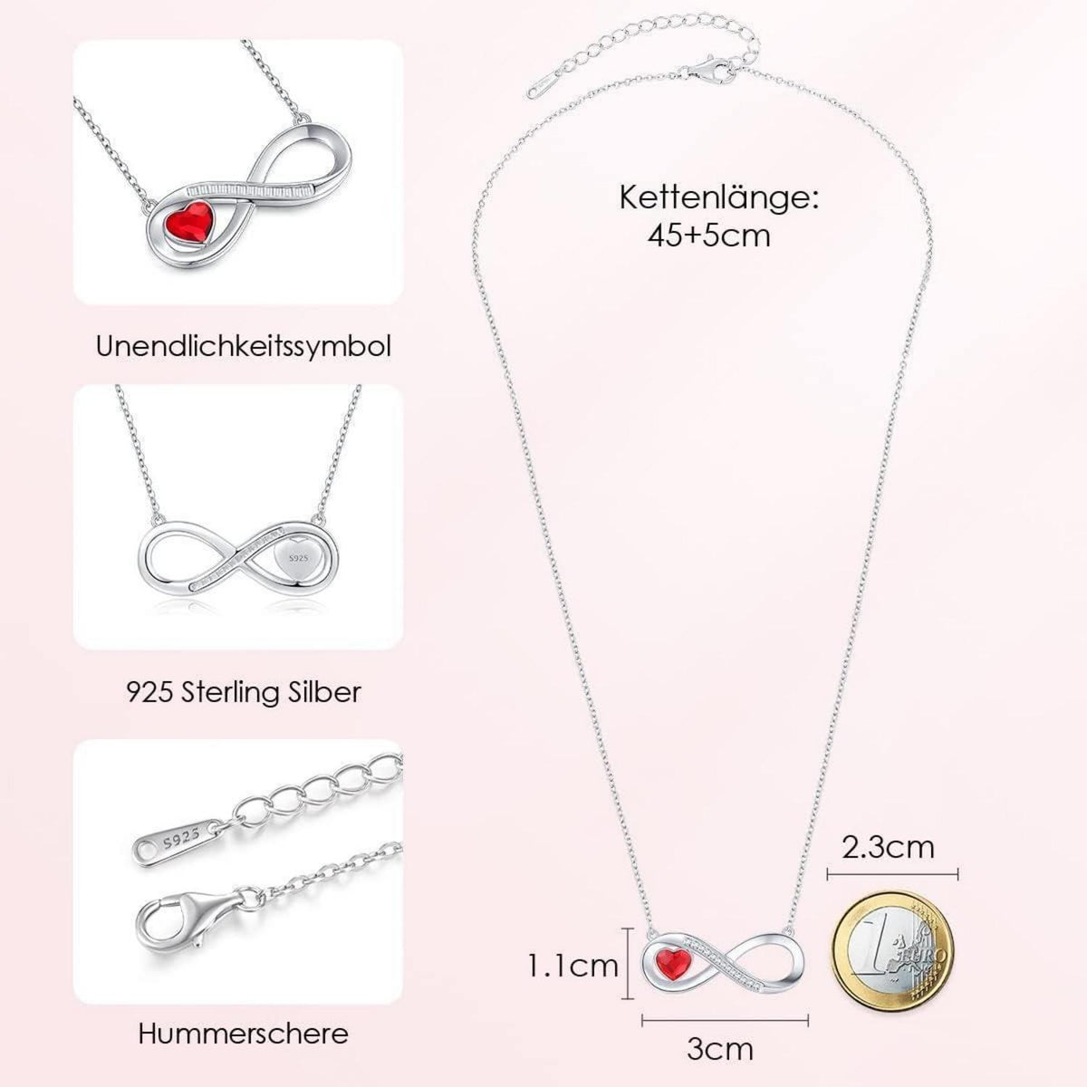 Silberne Infinity Herz Kette mit Geburtsstein – Damen Schmuck Geschenk